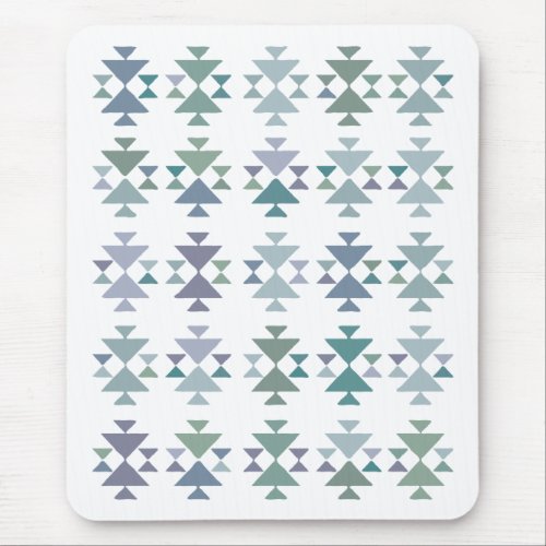Earthy Blue Green Geometric Triangle Aztec Pattern Mouse Pad
