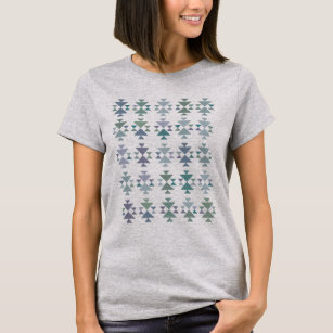 Earthy Blue Green Geometric Triangle Aztec Pattern T-Shirt