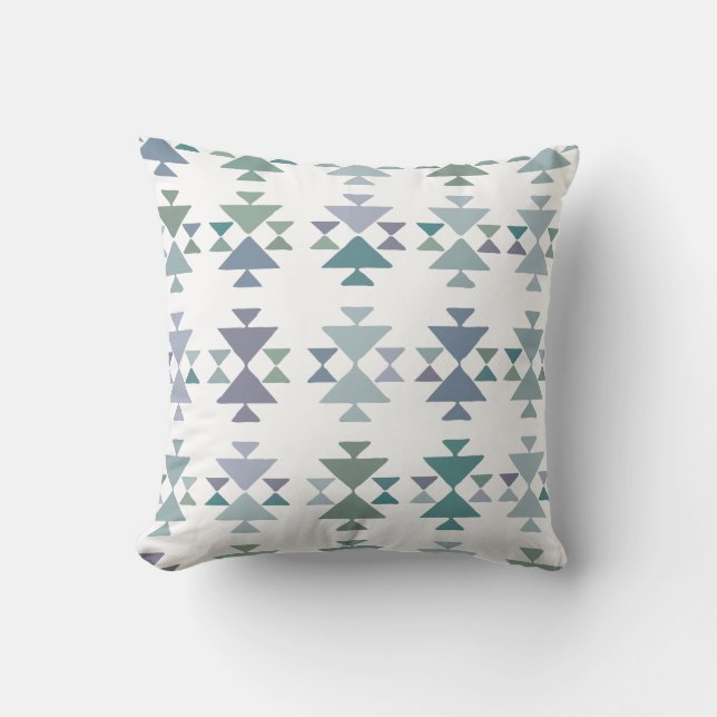 Earthy Blue Green Geometric Triangle Aztec Pattern Throw Pillow (Front)