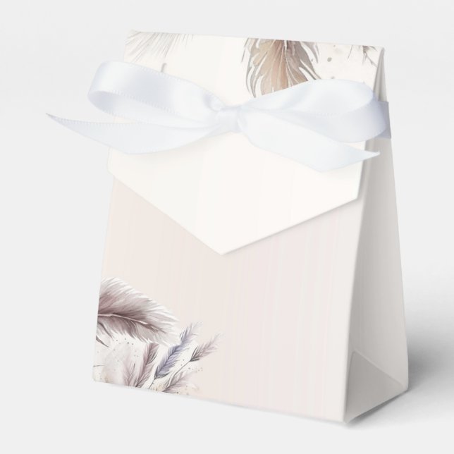 Earthy Bohemian Floral Feathers Wedding Favor Boxes (Front Side)