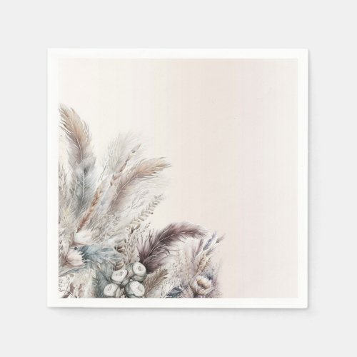 Earthy Bohemian Floral Feathers Wedding Napkins