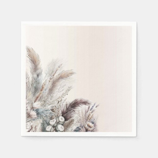 Earthy Bohemian Floral Feathers Wedding Napkins (Front)