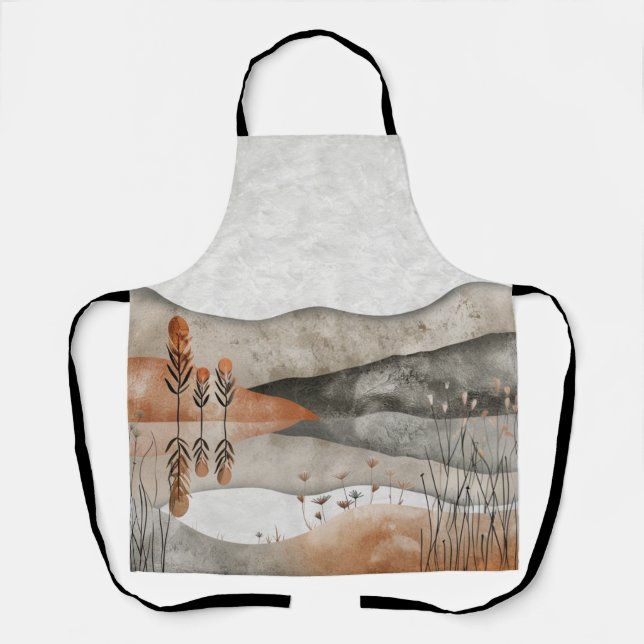 Earthy Bohemian Lake Terracotta Moon Landscape Apron (Front)