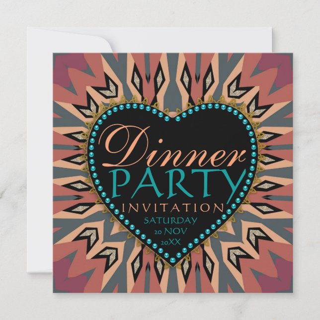 Earthy Bohemian LoveHeart Dinner Party Invitations (Front)