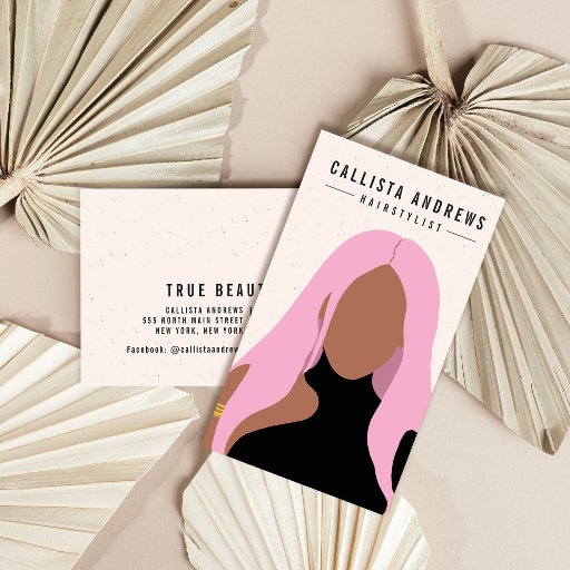 Customizable Earthy Bohemian Pink Hair Girl Hairstylist Salon Business Card
