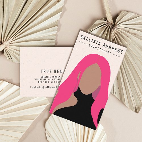 Earthy Bohemian Pink Hair Girl Hairstylist Salon Business Card