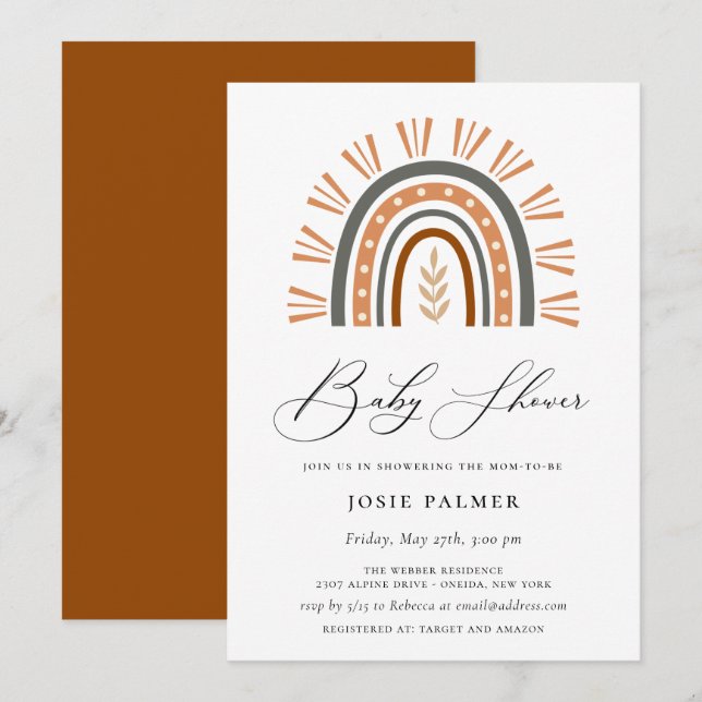 Earthy Bohemian Rainbow Baby Shower Invitation (Front/Back)