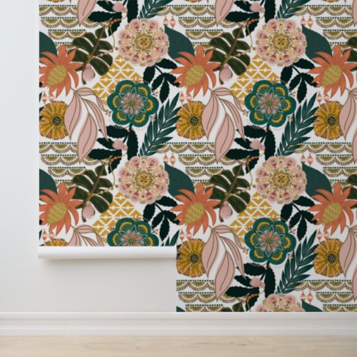 Earthy Bohemian Tropical Floral  Wallpaper