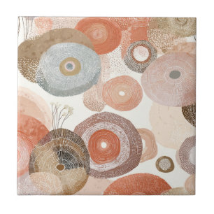 Earthy Boho Abstract Circles Organic Design Ceramic Tile