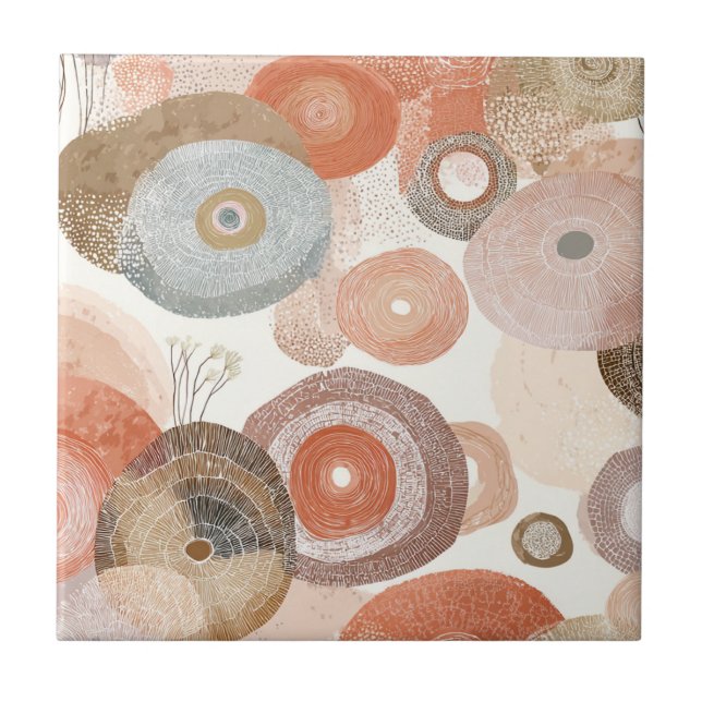 Earthy Boho Abstract Circles | Organic Design Ceramic Tile (Front)