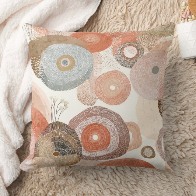 Earthy Boho Abstract Circles | Organic Design Throw Pillow (Blanket)