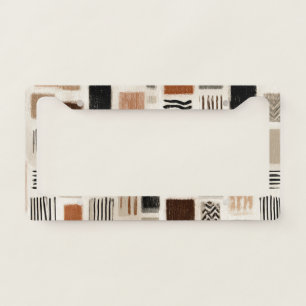 Earthy Boho Abstract Grid - Hand-Drawn Texture License Plate Frame