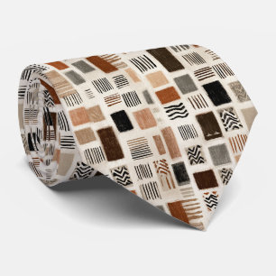 Earthy Boho Abstract Grid - Hand-Drawn Texture Neck Tie