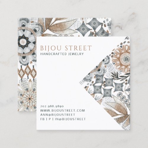 Earthy Boho Abstract Jewelry Designer Square Business Card