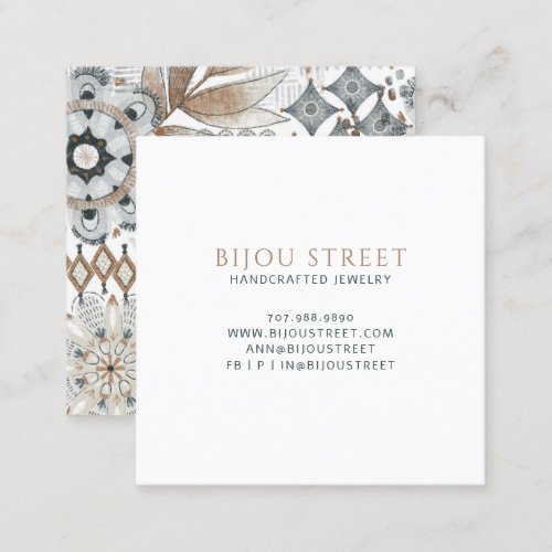 Earthy Boho Abstract Jewelry Designer Square Business Card