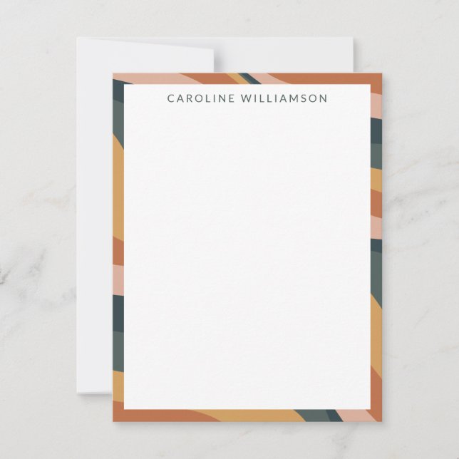 Earthy Boho Abstract Lines Terracotta Personalized Note Card (Front)