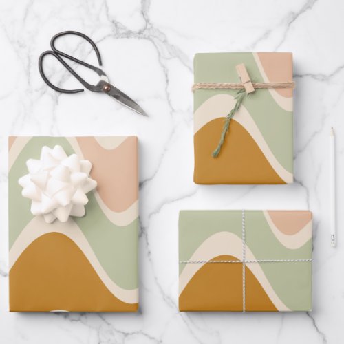 Earthy Boho Abstract Wavy Swirl Lines in Pastels Wrapping Paper Sheets