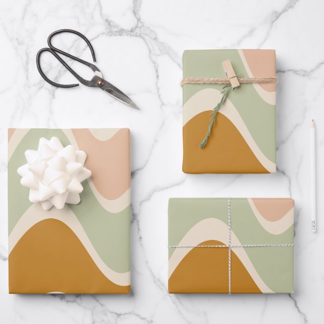 Earthy Boho Abstract Wavy Swirl Lines in Pastels Wrapping Paper Sheets (Front)