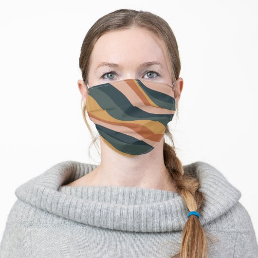 Earthy Boho Abstract Wavy Swirl Lines Terracotta Adult Cloth Face Mask (Worn)