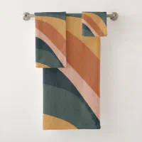 Custom Orange & Blue Leafy Swirls Kitchen Towel - Poly Cotton w