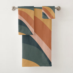 Earthy Boho Abstract Wavy Swirl Lines Terracotta   Bath Towel Set