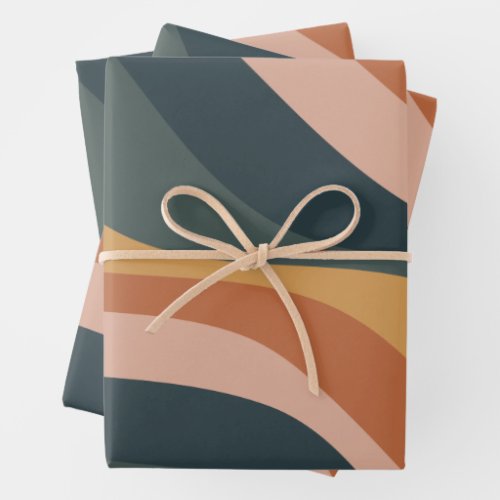 Earthy Boho Abstract Wavy Swirl Lines Terracotta Wrapping Paper Sheets