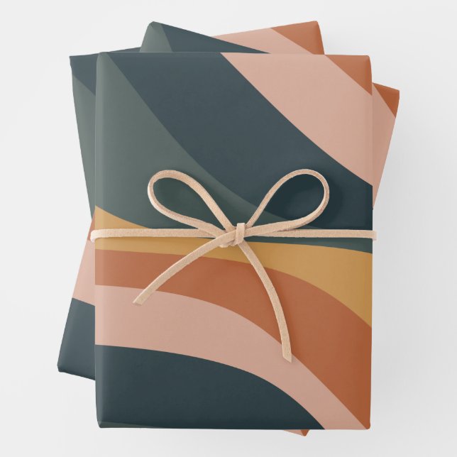 Earthy Boho Abstract Wavy Swirl Lines Terracotta Wrapping Paper Sheets (In situ)