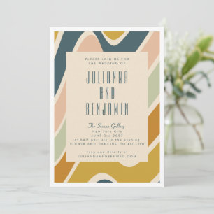 Earthy Boho Abstract Wavy Swirl Pastel Wedding Invitation
