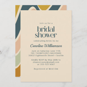 Earthy Boho Abstract Wavy Teal Bridal Shower Invitation
