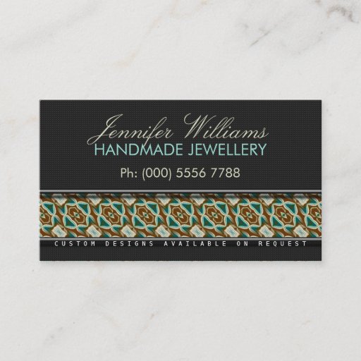Customizable Earthy Boho Batik Jewelry : Black Business Cards