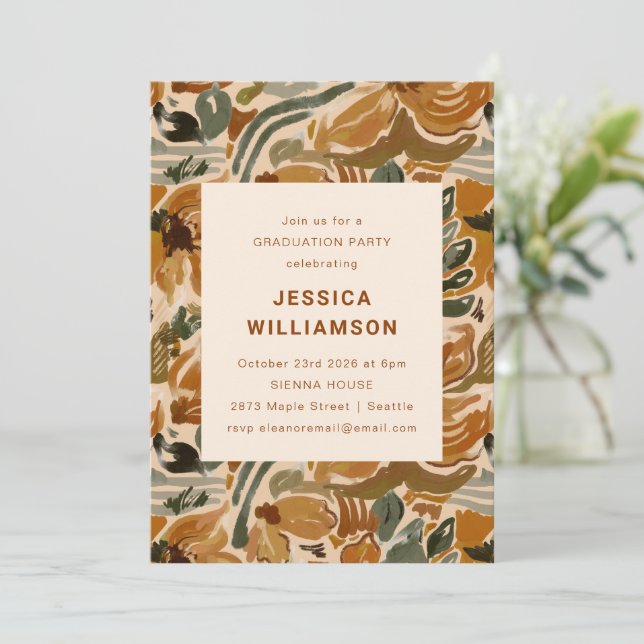 Earthy Boho Botanical Elegant Graduation Party Invitation (Standing Front)
