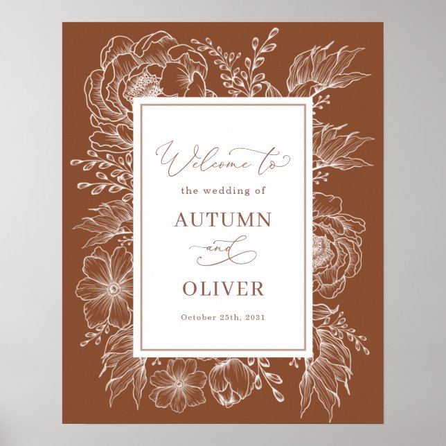 Earthy Boho Botanical Terracotta Wedding Welcome Poster (Front)