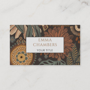 Earthy Boho Brown Black Square Business Card