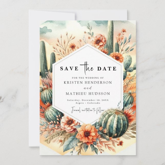 Earthy Boho Cactus Wedding Save The Date (Front)