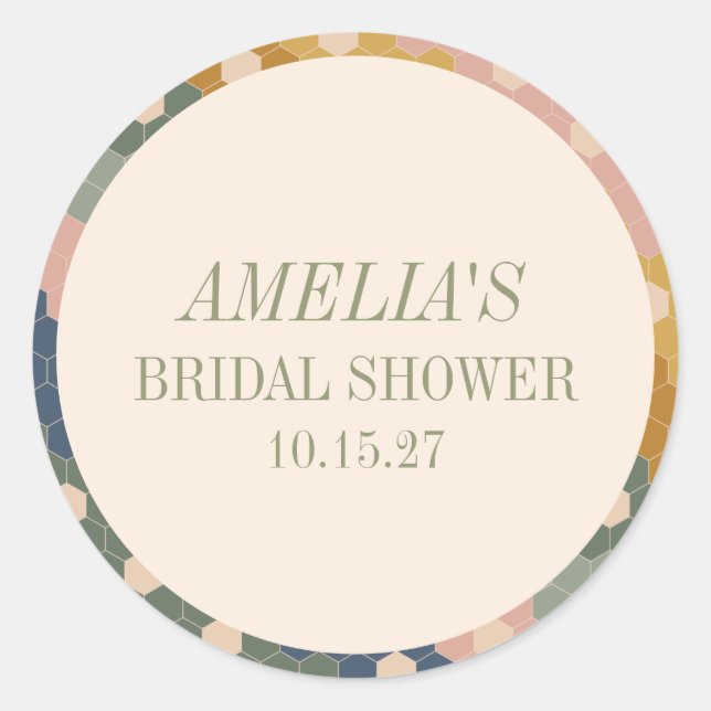 Earthy Boho Chic Vintage Custom Bridal Shower Classic Round Sticker (Front)