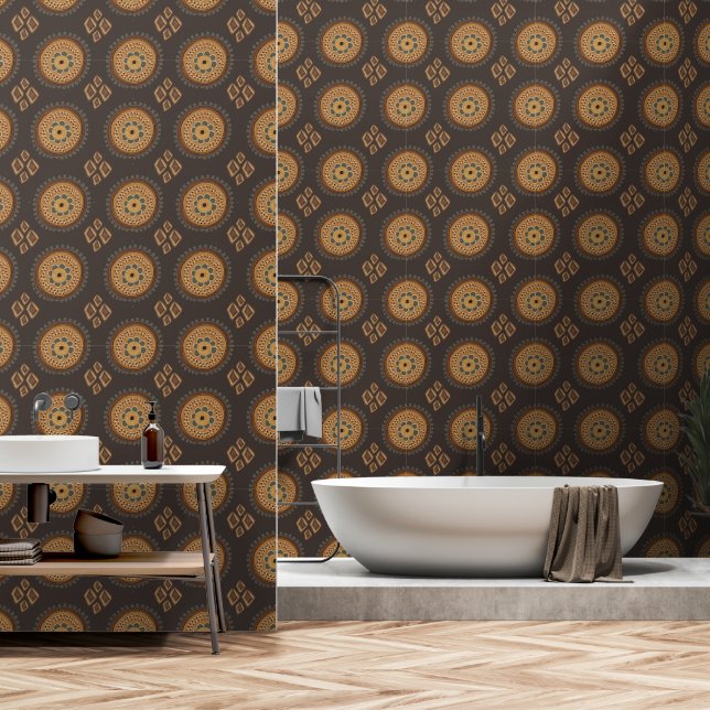 Earthy Boho Doodle Patterns Wallpaper (Bathroom)
