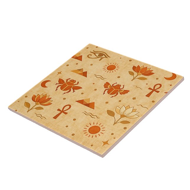 Earthy Boho Egyptian Pattern-Minimalist Pharaonic Ceramic Tile (Side)