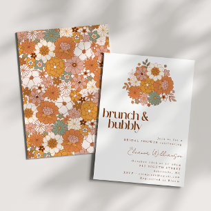 Earthy Boho Floral Brunch Bubbly Bridal Shower Invitation