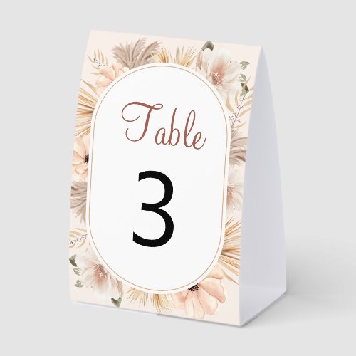 Earthy Boho Flower Oval Arch Table Number Paper Table Tent