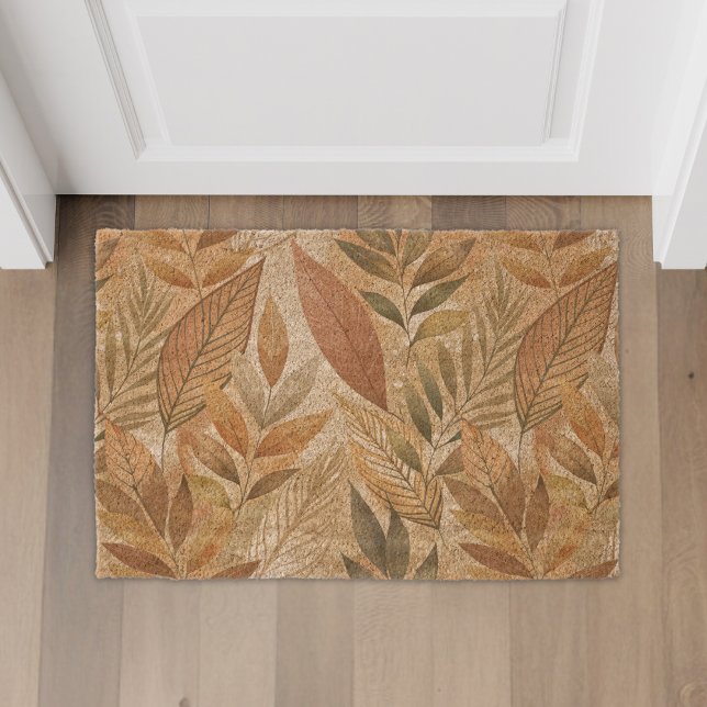 Earthy Boho Foliage Coir Fiber Doormat (Creator Uploaded)