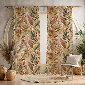 Earthy Boho Foliage Room Darkening or Sheer Curtains