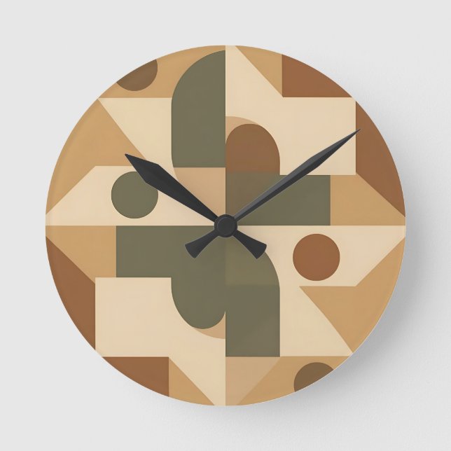 Earthy Boho Geometric Abstract Round Clock (Front)