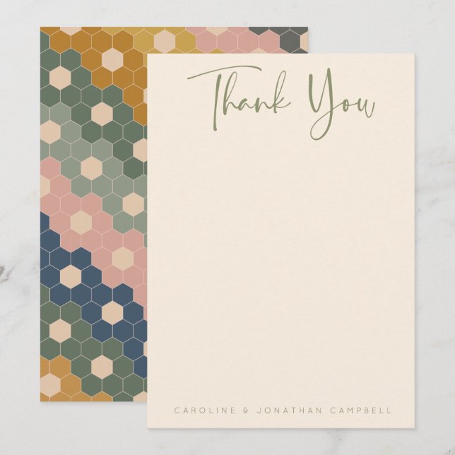 Earthy Boho Geometric Chic Modern Wedding Custom Thank You Card (Front/Back)