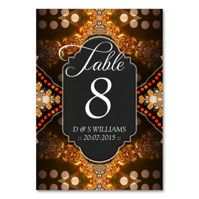 Earthy Boho Gold Wedding Table Number Cards (Front)