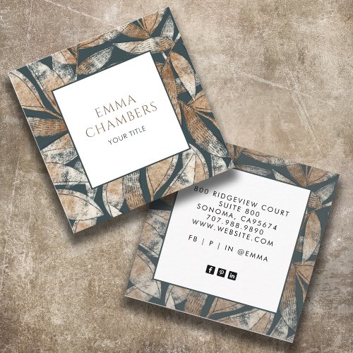 Earthy Boho Leaves Square Business Card