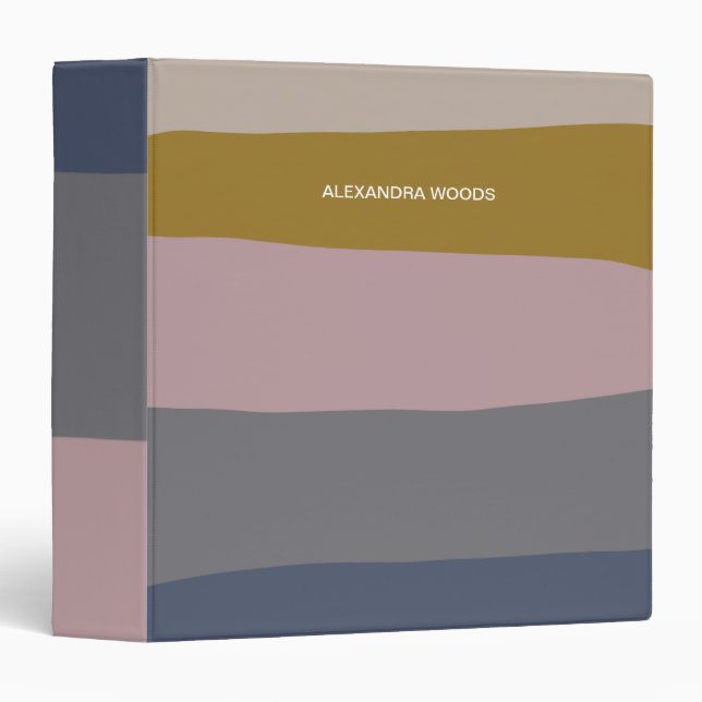 Earthy Boho Modern Abstract Stripes Personalized 3 Ring Binder (Front/Spine)