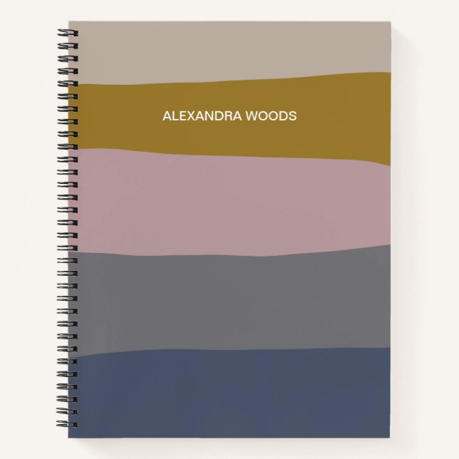 Earthy Boho Modern Abstract Stripes Personalized Notebook (Front)
