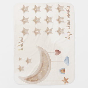Earthy boho modern moon and stars milestone baby blanket