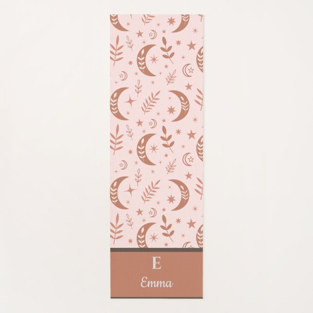 Earthy boho moon pattern monogram  yoga mat (Front)