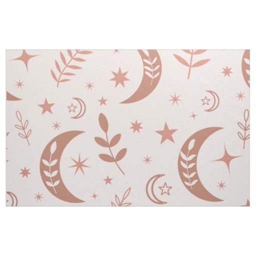 Earthy boho moon pattern with stars and leaves fabric